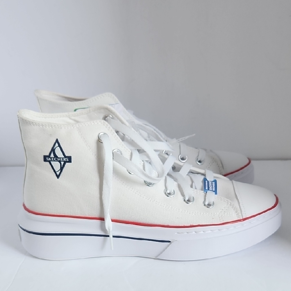Skechers Women's White and Red High-Top Sneakers